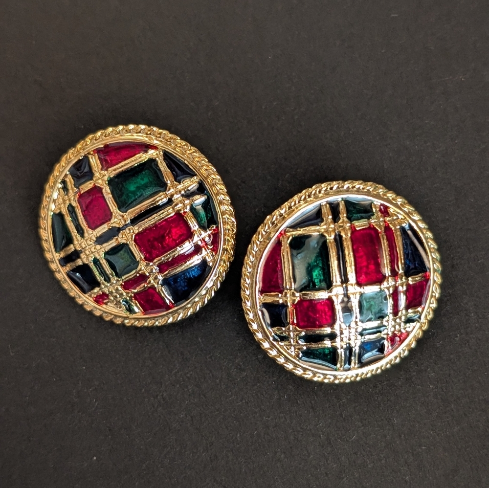 VINTAGE Elegant Gold and Multicolor Earrings‎ - Picture 4 of 5